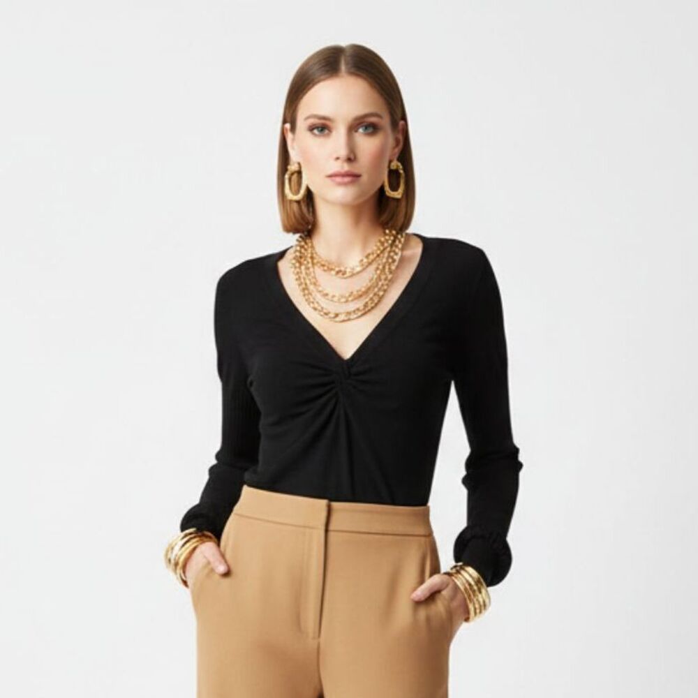 Cache Black Knit Tunic Long Sleeve Top M